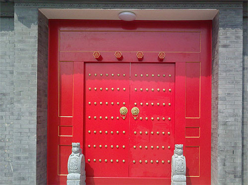 阜城中国传统四合院系列朱红色中式木制大门木作